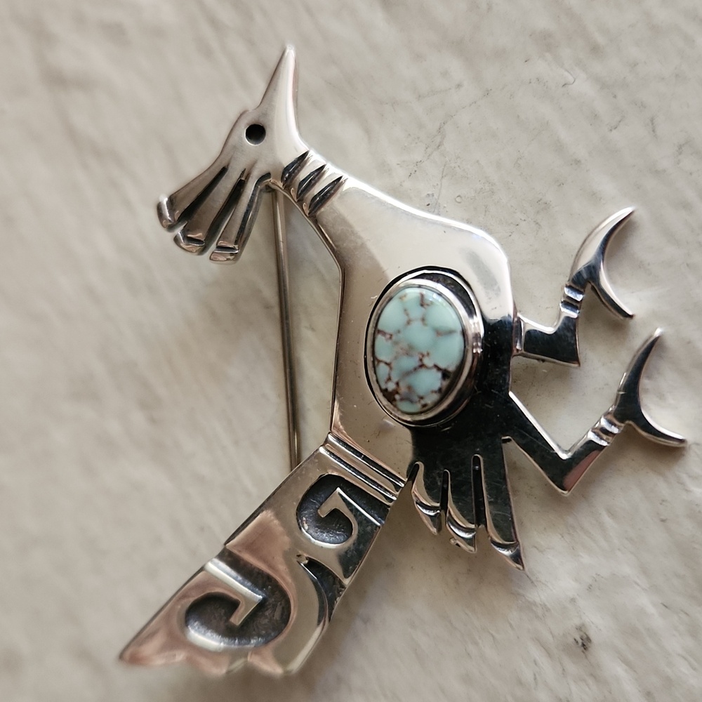 Adorable NWOT Native American Navajo Dry Creek Turquoise Road Runner Pin 💙🎁